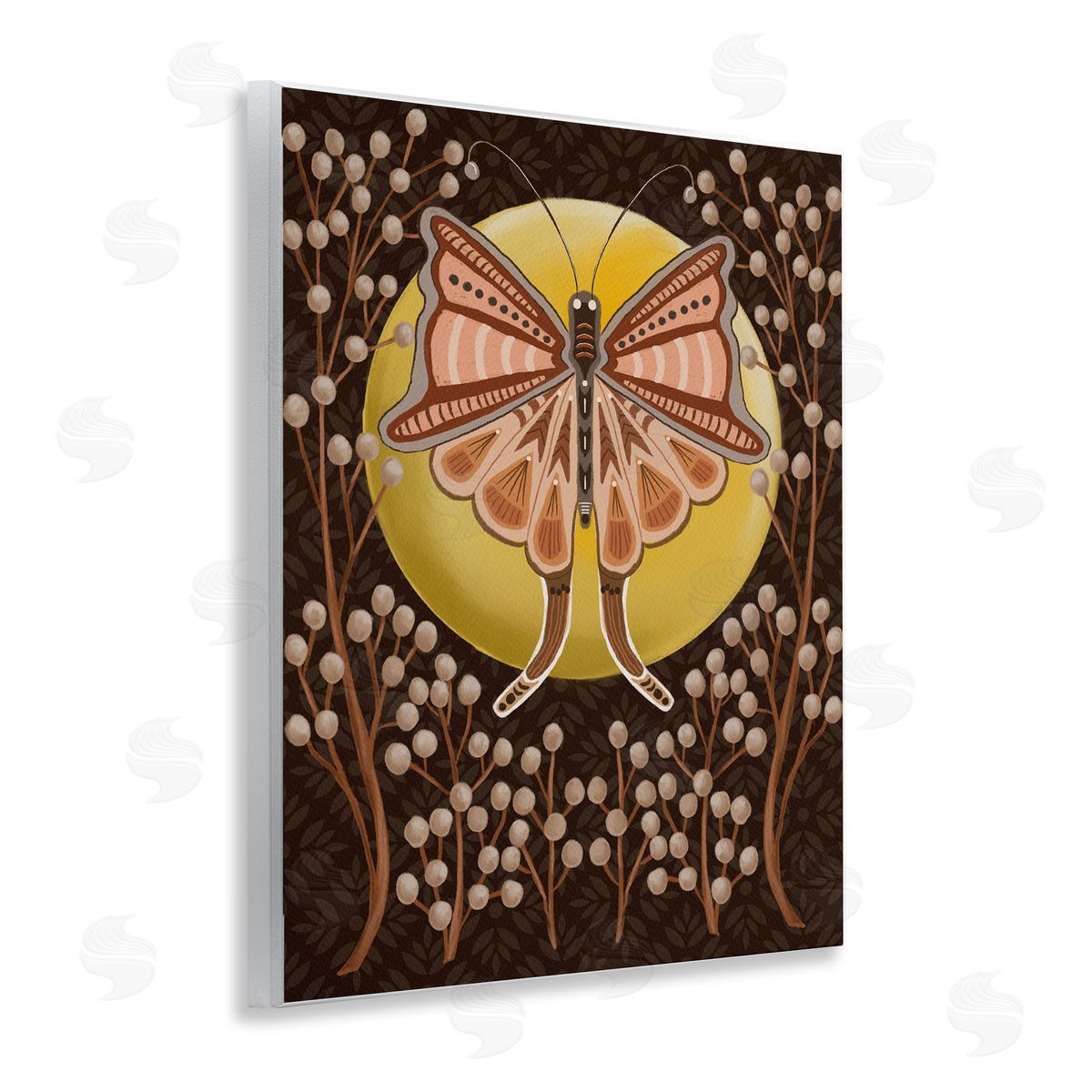 Moth with Pussy Willows Wood Plaque Wall Art, Home Decor by Regina Moore