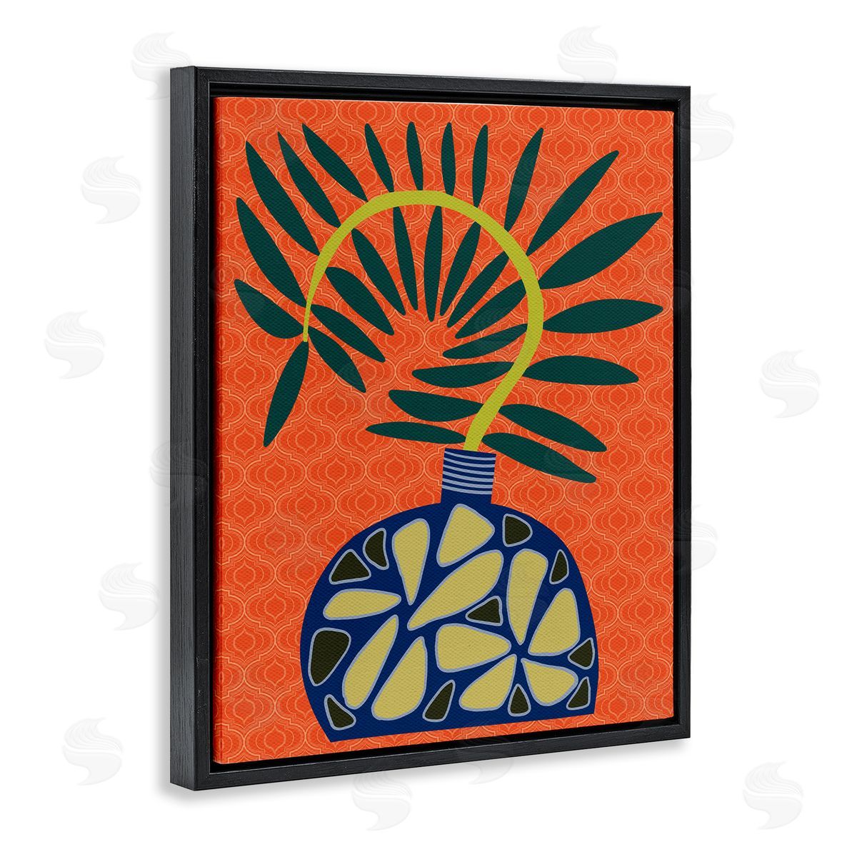 Modern Vase on Orange Black Floating Frame Canvas Wall Art, Home Decor by Regina Moore