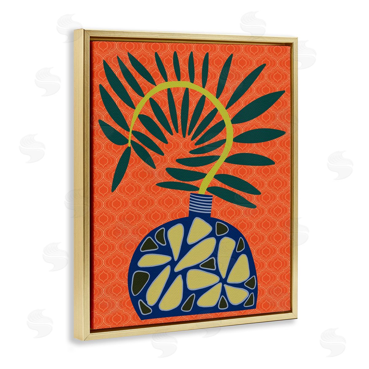 Modern Vase on Orange Gold Floating Frame Canvas Wall Art, Home Decor by Regina Moore
