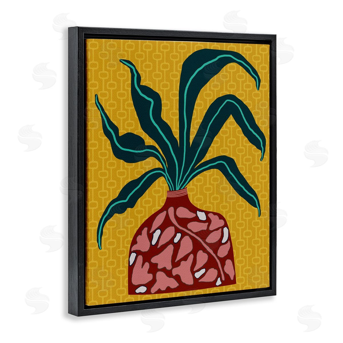 Spider Plant on Yellow Black Floating Frame Canvas Wall Art, Home Decor by Regina Moore