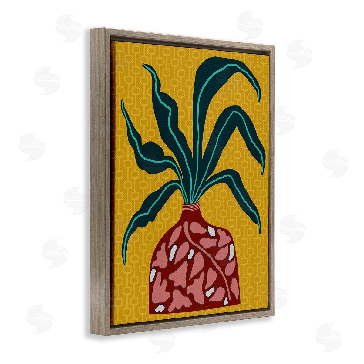 Spider Plant on Yellow Brown Floating Frame Canvas Wall Art, Home Decor by Regina Moore