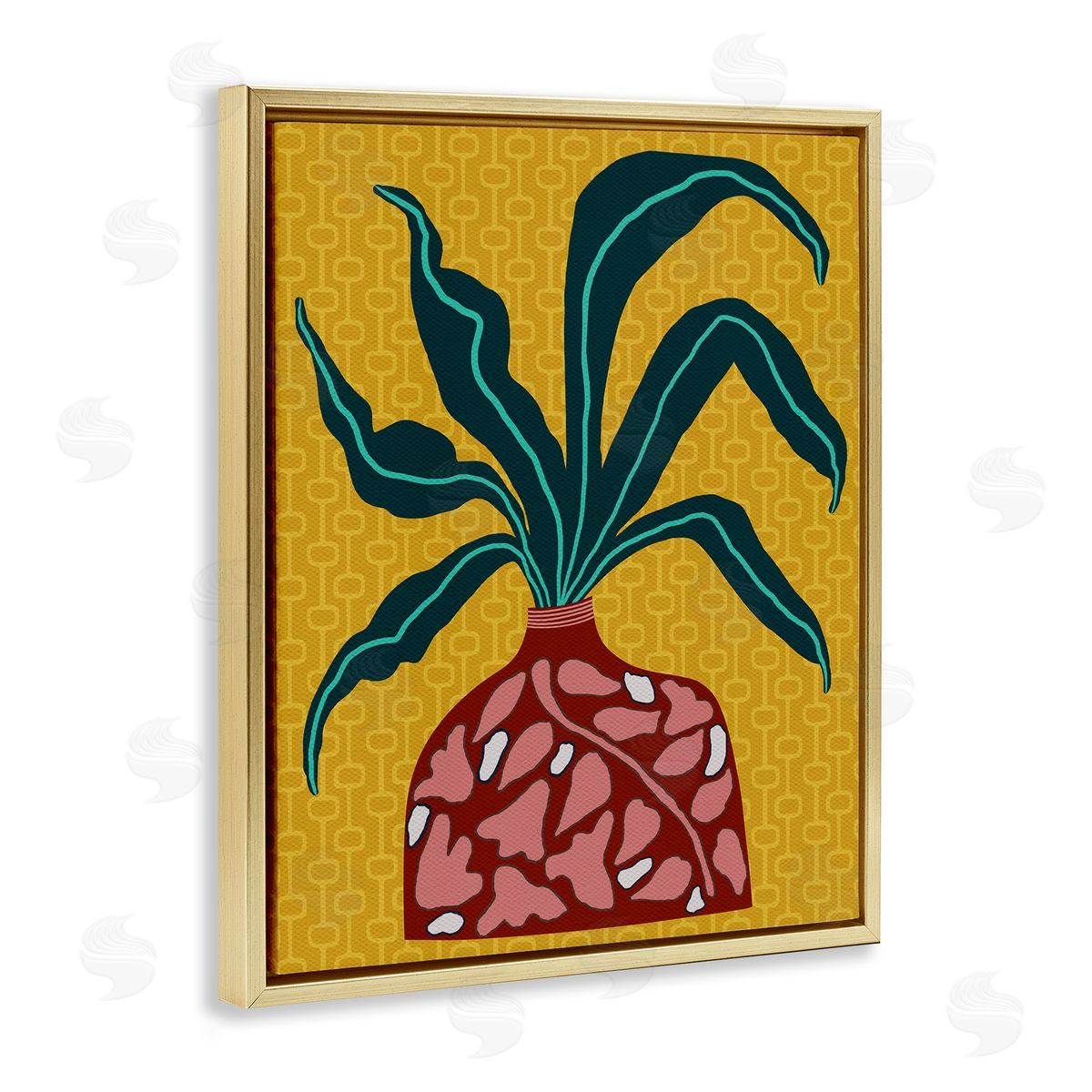 Spider Plant on Yellow Gold Floating Frame Canvas Wall Art, Home Decor by Regina Moore