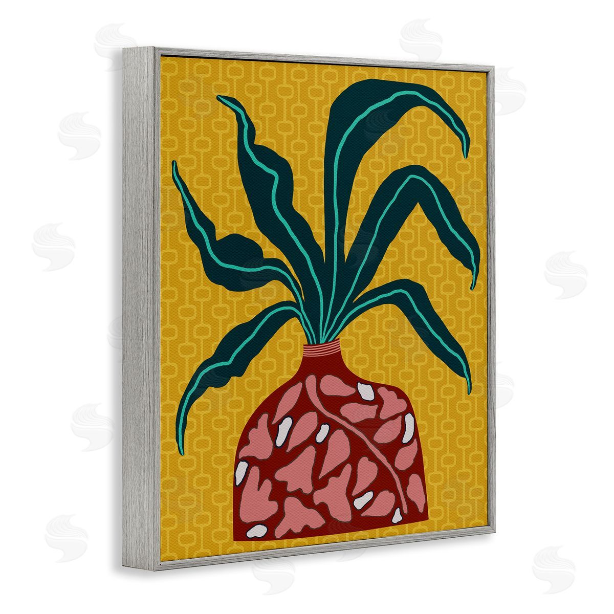 Spider Plant on Yellow Grey Frame Print Wall Art, Home Decor by Regina Moore
