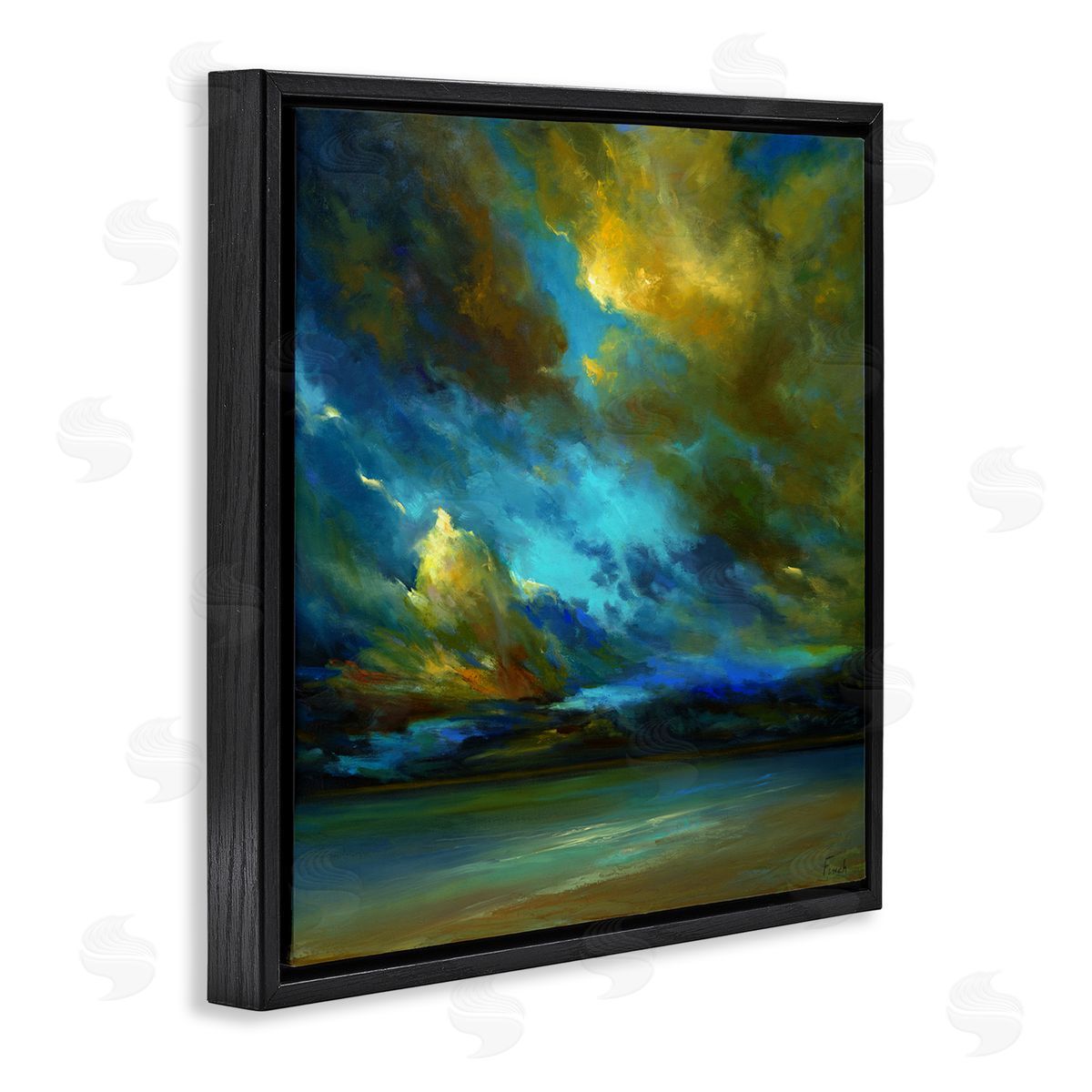Yellow Streaked Sky Black Floating Frame Canvas Wall Art, Home Decor by Sheila Finch