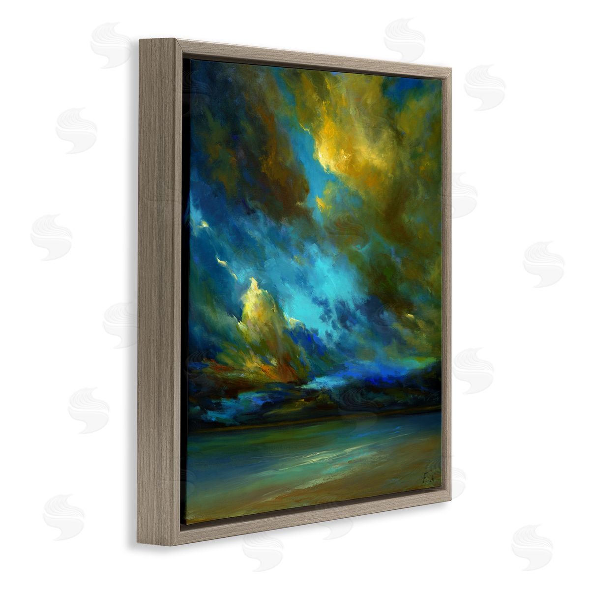 Yellow Streaked Sky Brown Floating Frame Canvas Wall Art, Home Decor by Sheila Finch