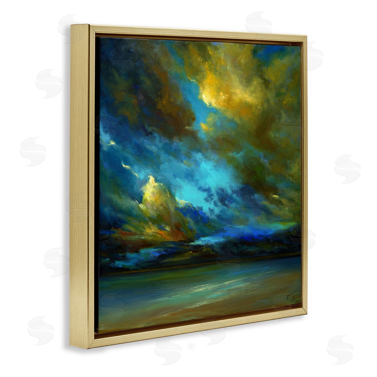 Yellow Streaked Sky Gold Floating Frame Canvas Wall Art, Home Decor by Sheila Finch