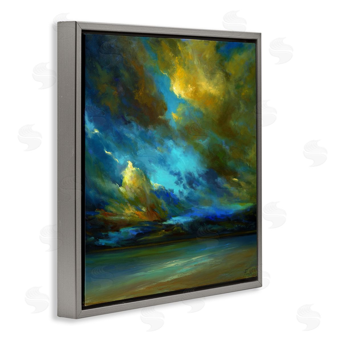 Yellow Streaked Sky Grey Floating Frame Canvas Wall Art, Home Decor by Sheila Finch