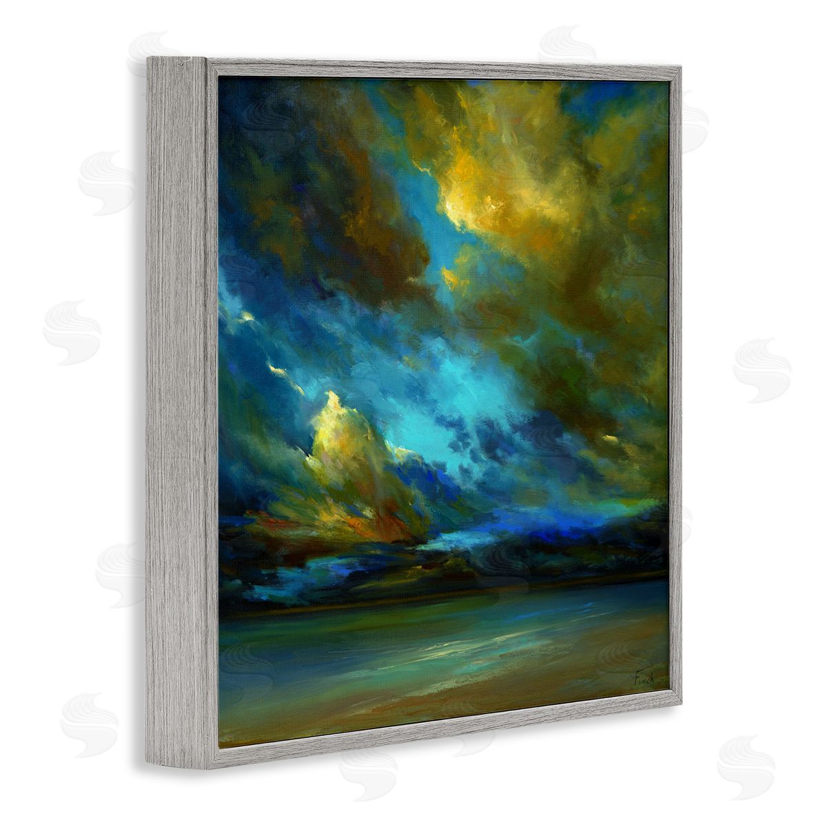 Yellow Streaked Sky Grey Frame Print Wall Art, Home Decor by Sheila Finch