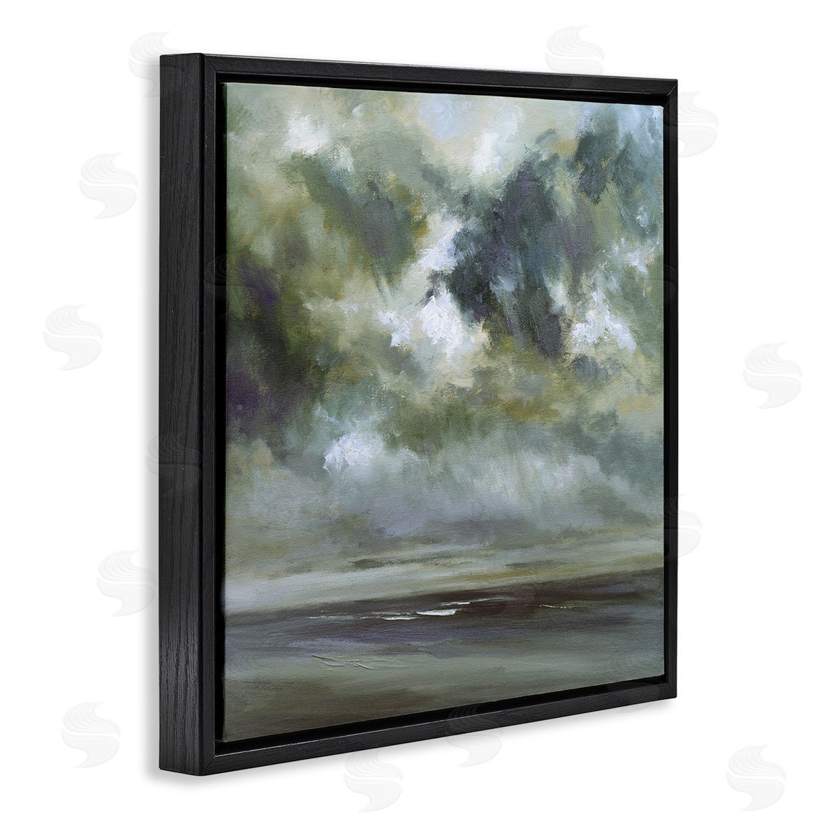 Grey Clouds over Beach Black Floating Frame Canvas Wall Art, Home Decor by Sheila Finch