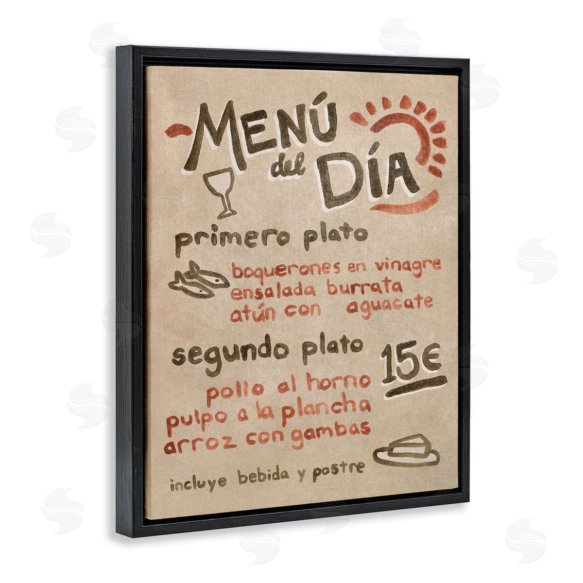 Spanish Restaurant Menu Black Floating Frame Canvas Wall Art, Home Decor by June Erica Vess