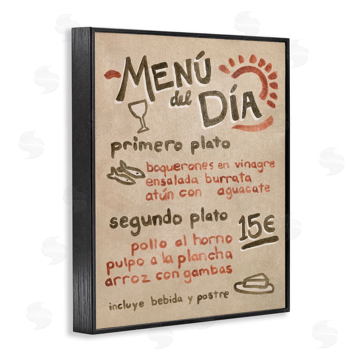 Spanish Restaurant Menu Black Frame Print Wall Art, Home Decor by June Erica Vess