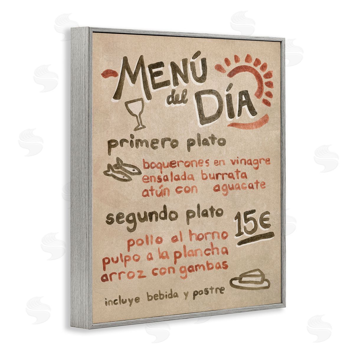 Spanish Restaurant Menu Grey Frame Print Wall Art, Home Decor by June Erica Vess