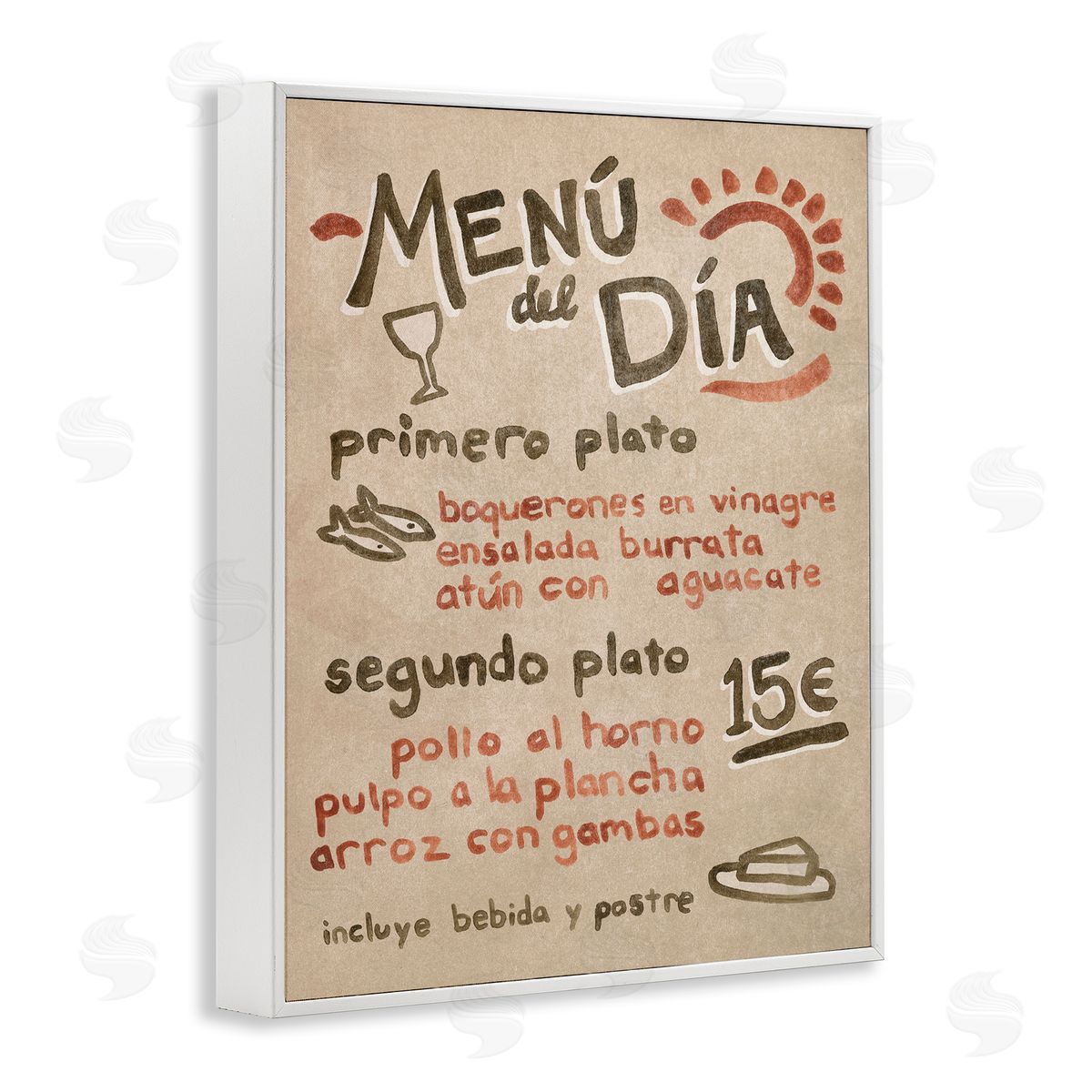 Spanish Restaurant Menu White Frame Print Wall Art, Home Decor by June Erica Vess