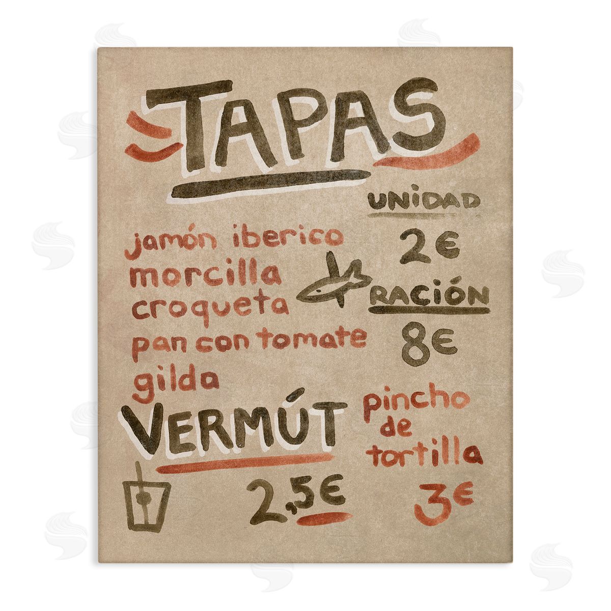 Spanish Tapas Menu Canvas Wall Art, Home Decor by June Erica Vess