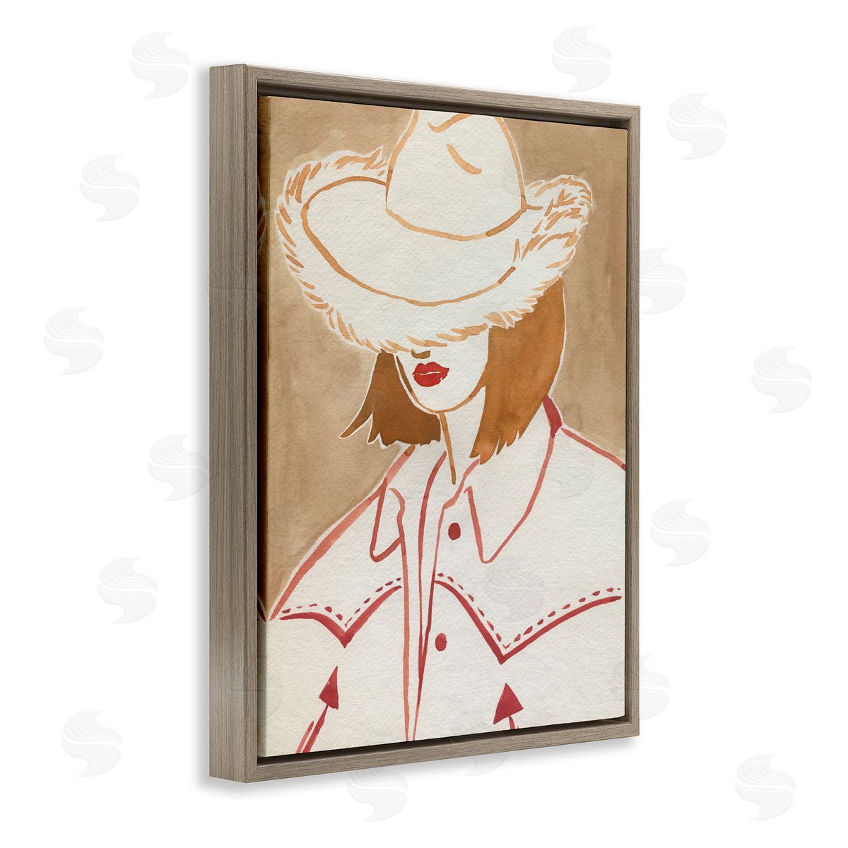 Western Fashion Woman Brown Floating Frame Canvas Wall Art, Home Decor by Grace Popp