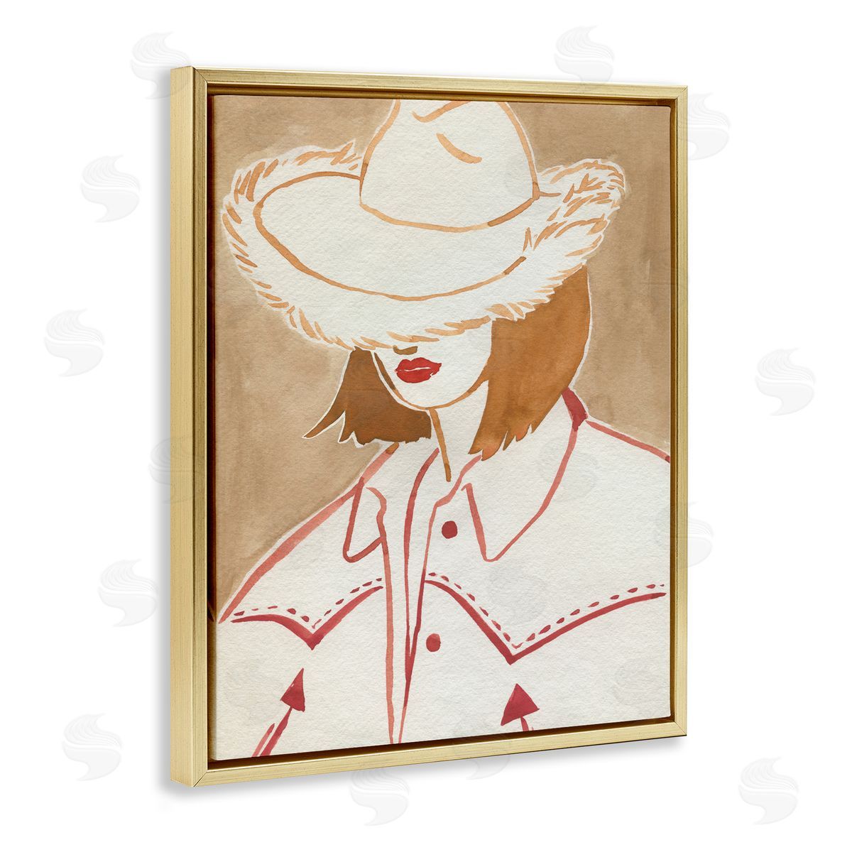 Western Fashion Woman Gold Floating Frame Canvas Wall Art, Home Decor by Grace Popp