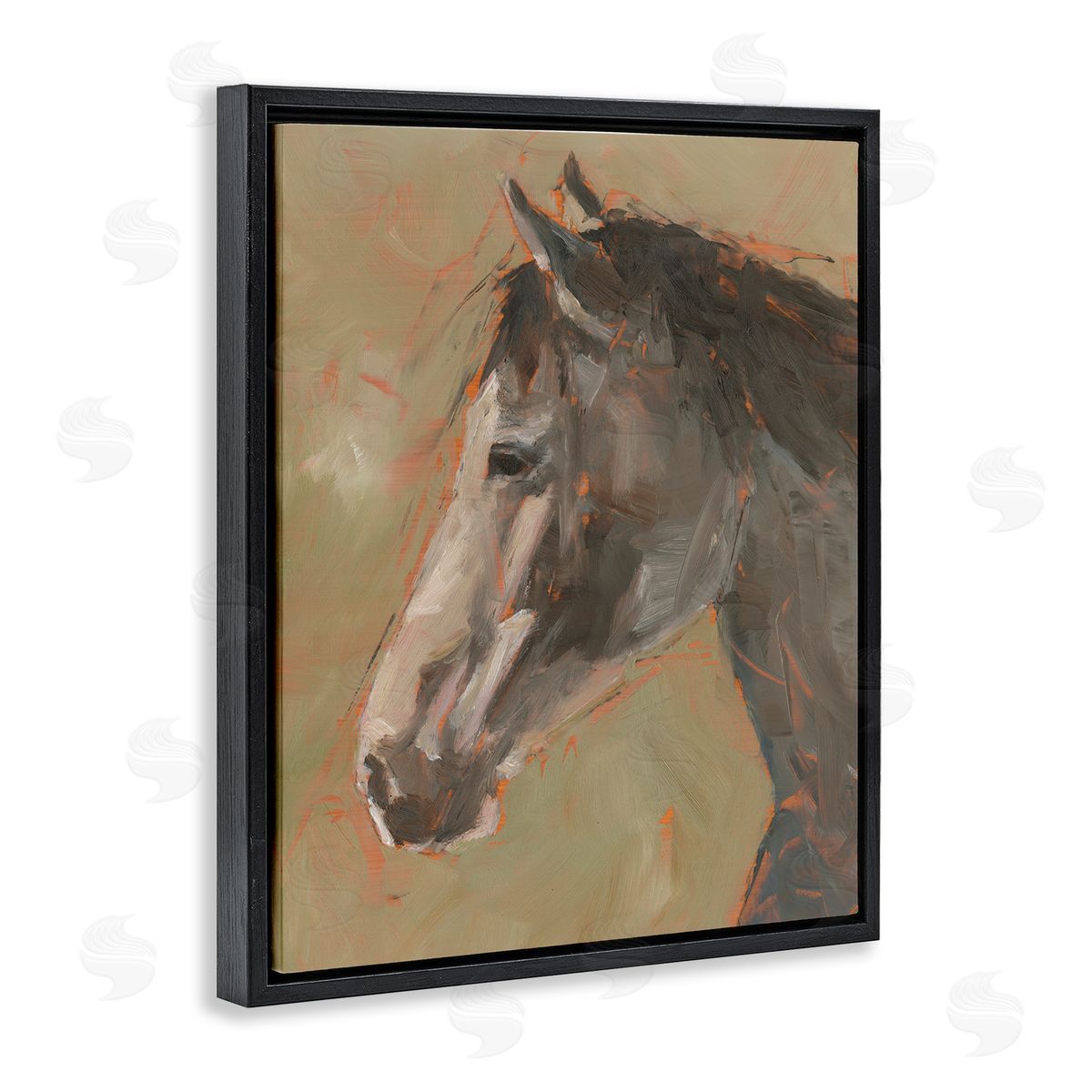 Neutral Brown Horse Black Floating Frame Canvas Wall Art, Home Decor by Ethan Harper