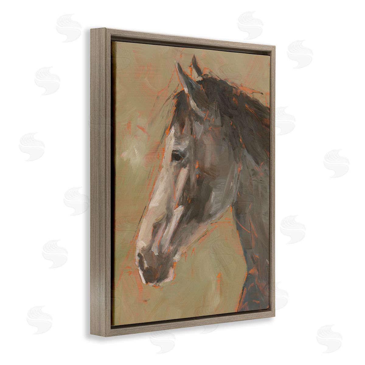 Neutral Brown Horse Brown Floating Frame Canvas Wall Art, Home Decor by Ethan Harper