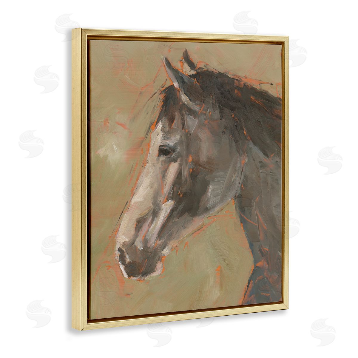 Neutral Brown Horse Gold Floating Frame Canvas Wall Art, Home Decor by Ethan Harper