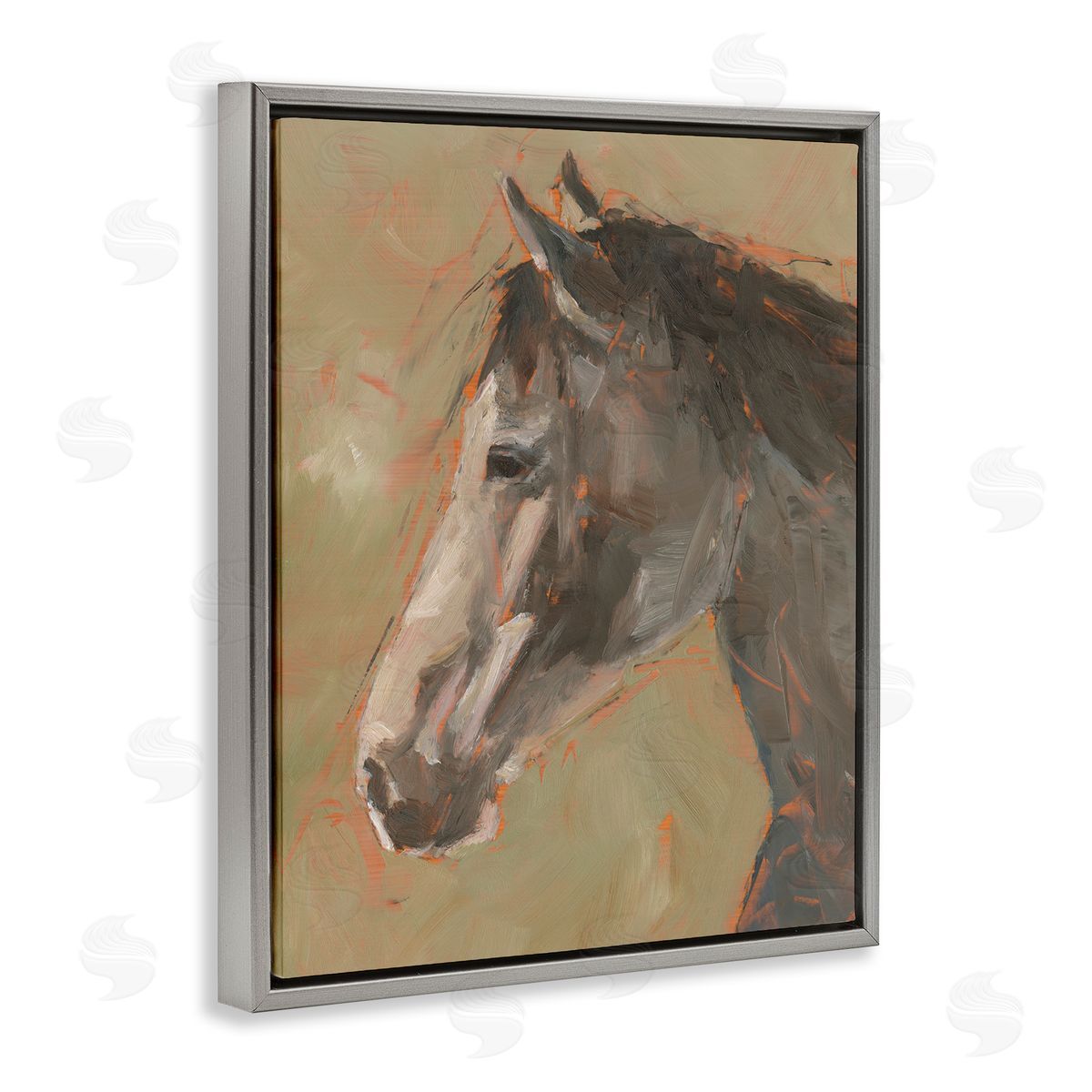 Neutral Brown Horse Grey Floating Frame Canvas Wall Art, Home Decor by Ethan Harper