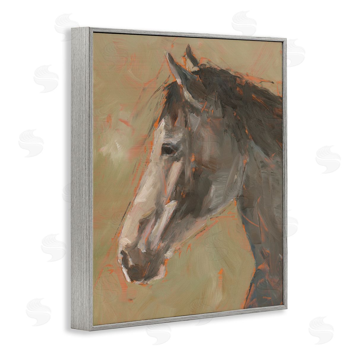 Neutral Brown Horse Grey Frame Print Wall Art, Home Decor by Ethan Harper