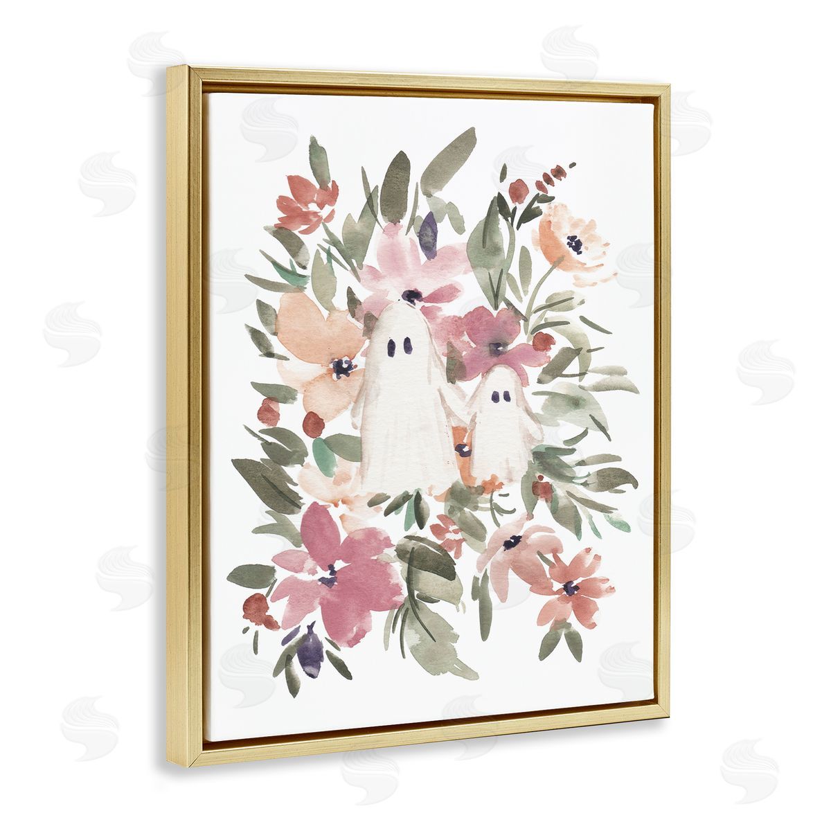 Little Floral Ghosts Gold Floating Frame Canvas Wall Art, Home Decor by Amanda Cook