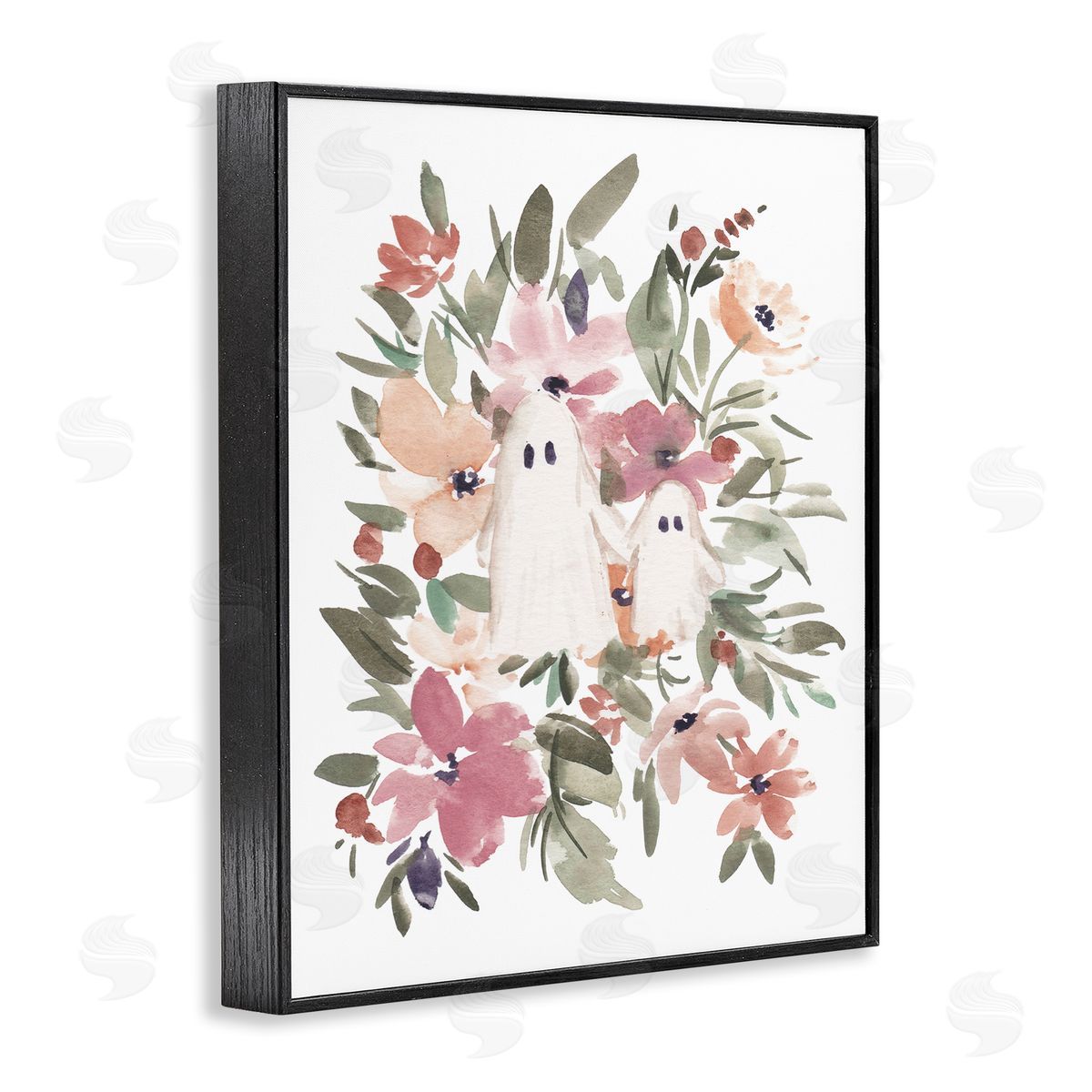 Little Floral Ghosts Black Frame Print Wall Art, Home Decor by Amanda Cook