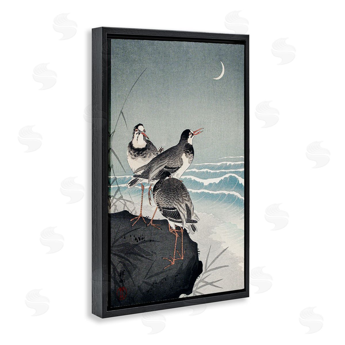 Classic Japanese Birds Black Floating Frame Canvas Wall Art, Home Decor by Ohara Koson