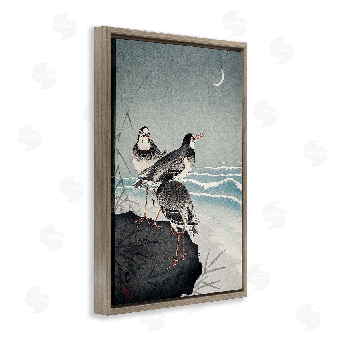 Classic Japanese Birds Brown Floating Frame Canvas Wall Art, Home Decor by Ohara Koson