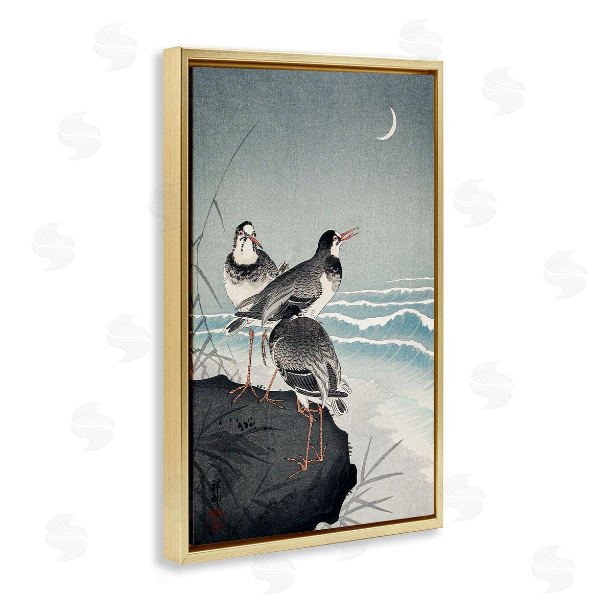 Classic Japanese Birds Gold Floating Frame Canvas Wall Art, Home Decor by Ohara Koson