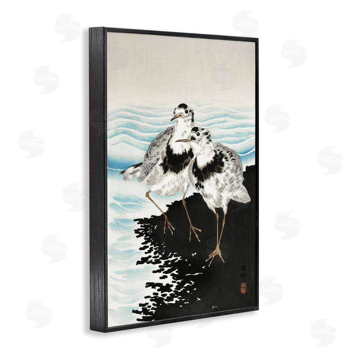 Classic Beach Birds Black Frame Print Wall Art, Home Decor by Ohara Koson