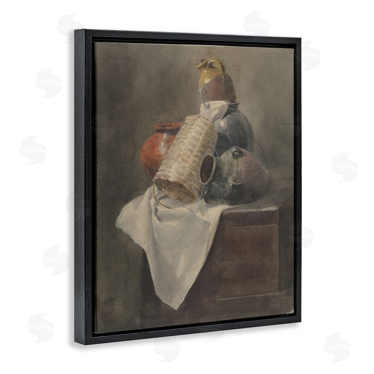 Muted Vases Still Life Black Floating Frame Canvas Wall Art, Home Decor by Peter Dewint