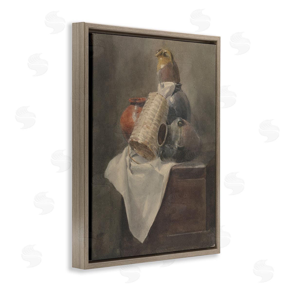 Muted Vases Still Life Brown Floating Frame Canvas Wall Art, Home Decor by Peter Dewint