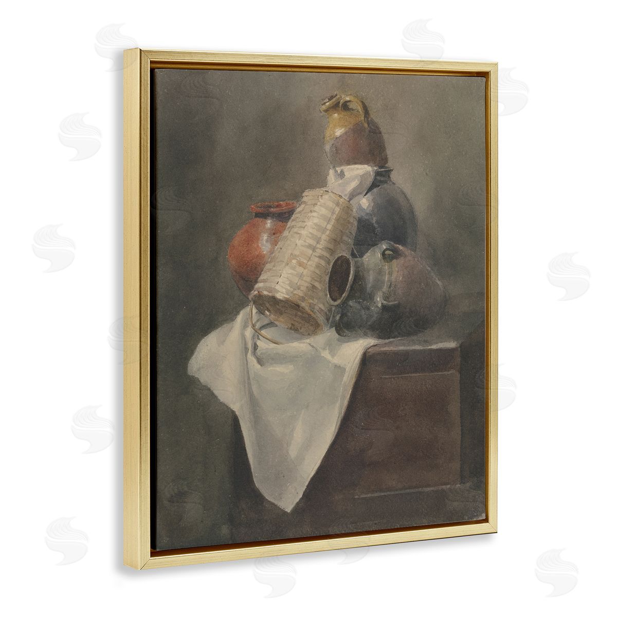 Muted Vases Still Life Gold Floating Frame Canvas Wall Art, Home Decor by Peter Dewint