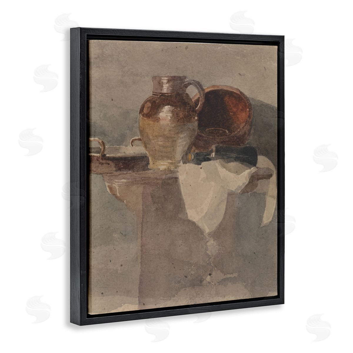 Grey Still Life Vase Black Floating Frame Canvas Wall Art, Home Decor by Peter Dewint