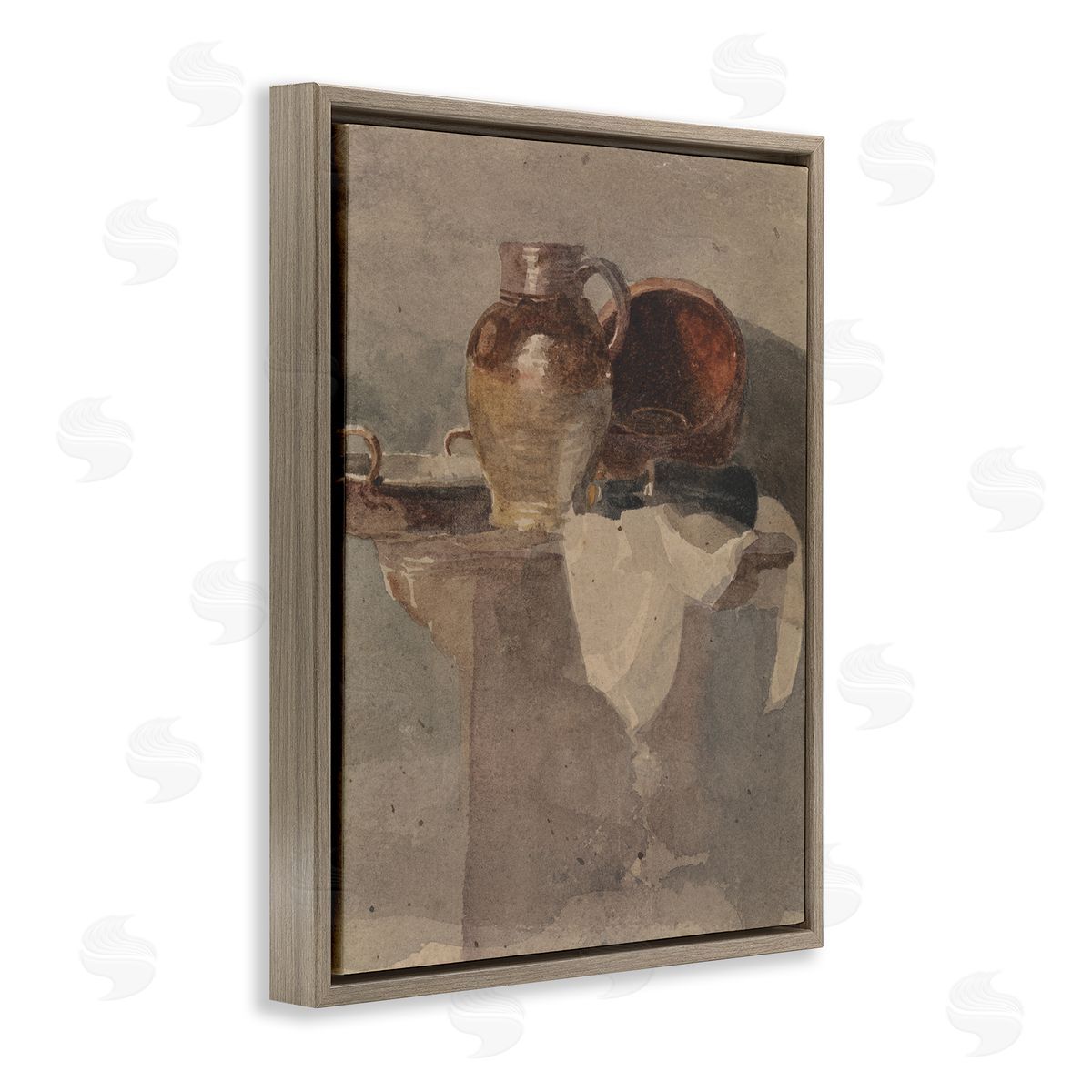 Grey Still Life Vase Brown Floating Frame Canvas Wall Art, Home Decor by Peter Dewint
