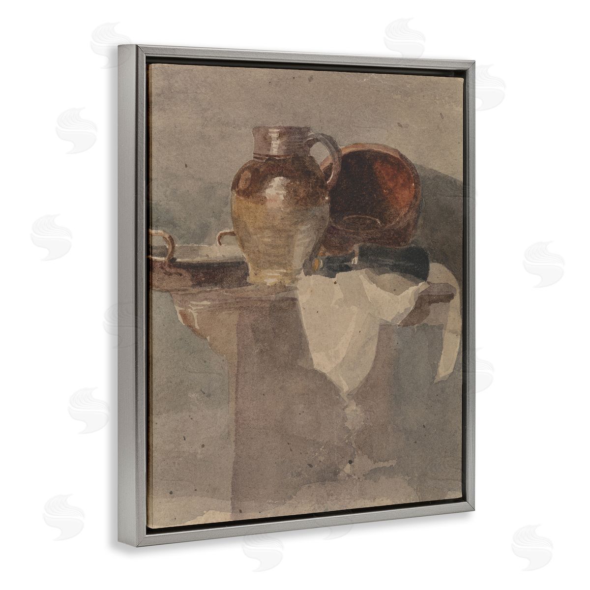 Grey Still Life Vase Grey Floating Frame Canvas Wall Art, Home Decor by Peter Dewint