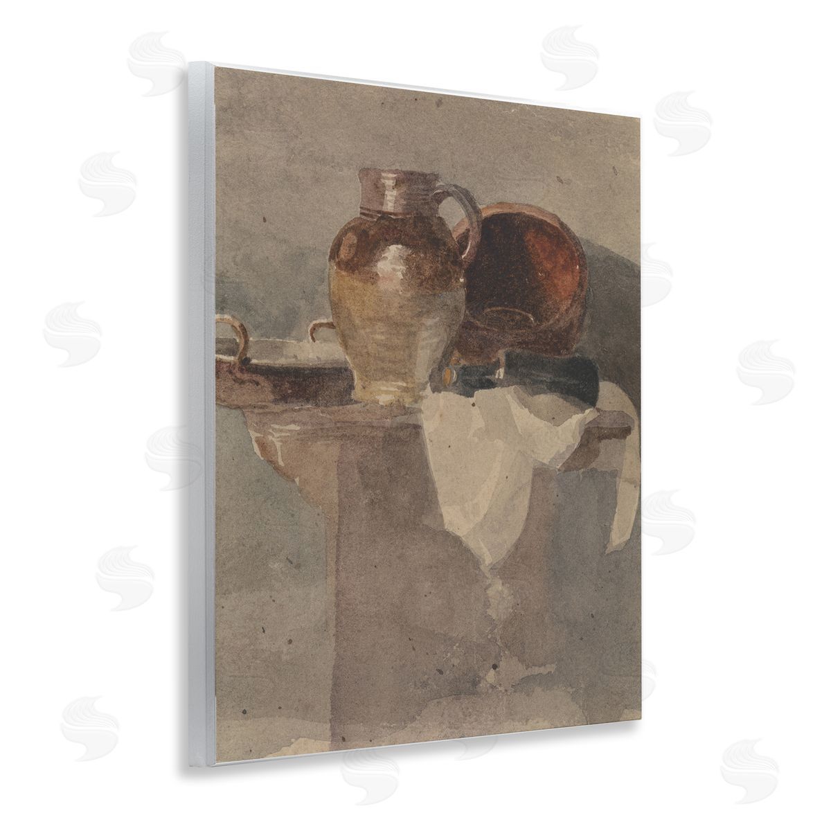 Grey Still Life Vase Wood Plaque Wall Art, Home Decor by Peter Dewint