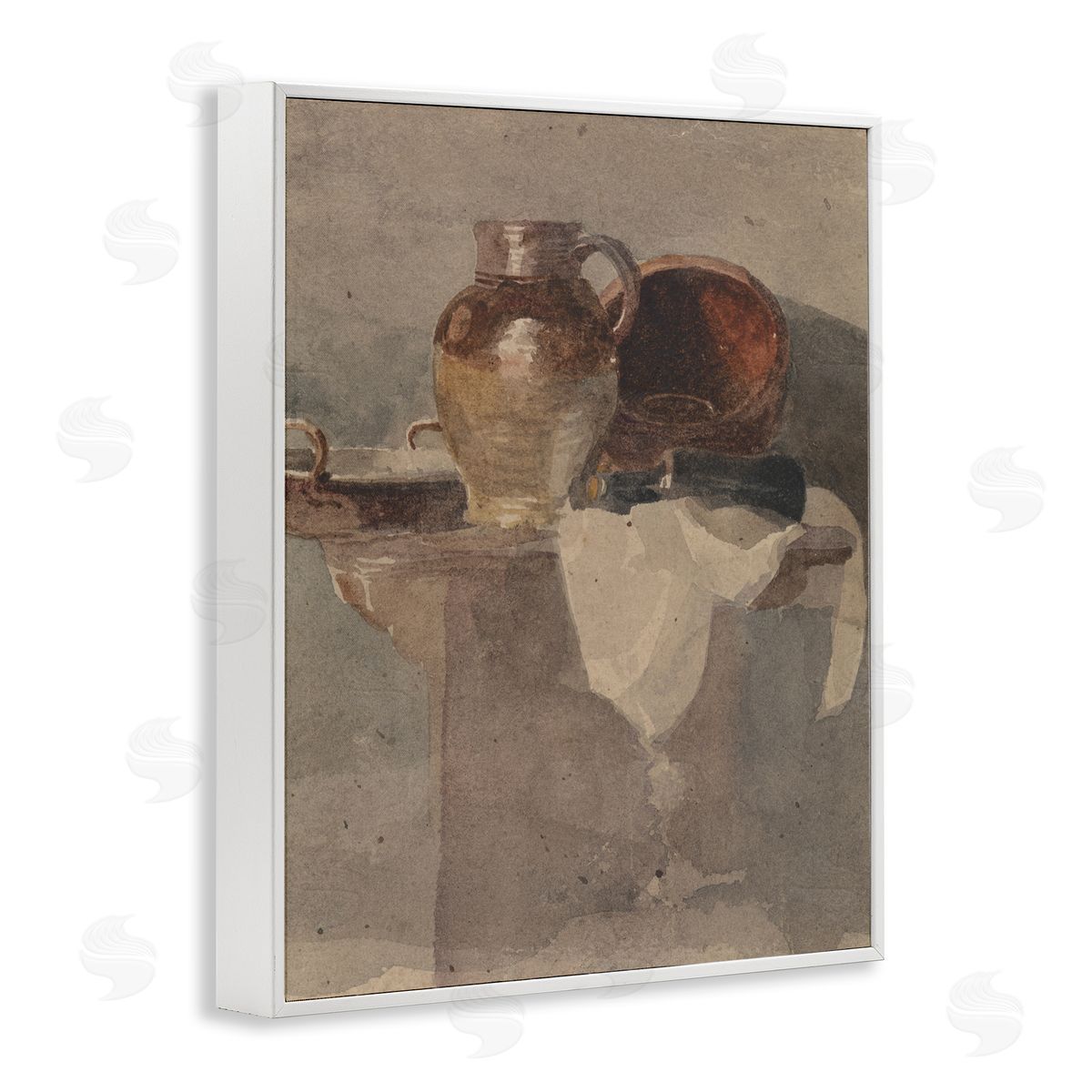 Grey Still Life Vase White Frame Print Wall Art, Home Decor by Peter Dewint