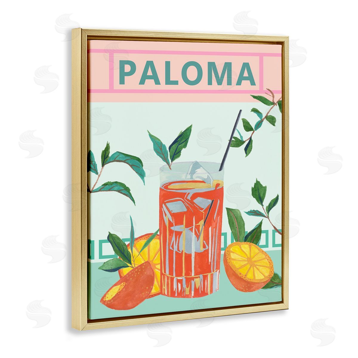 Paloma Tropical Cocktail Gold Floating Frame Canvas Wall Art, Home Decor by Melissa Wang