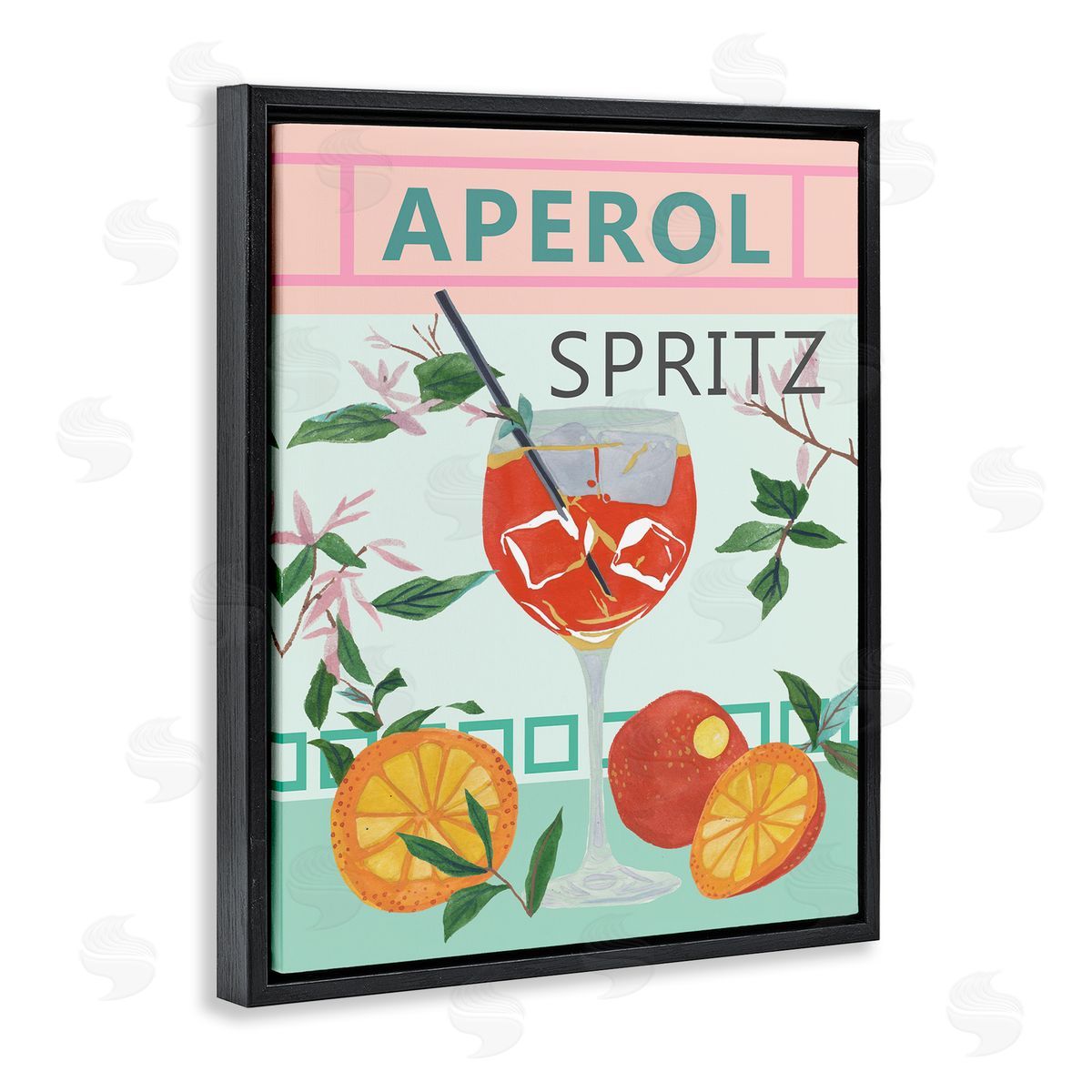 Aperol Tropical Cocktail Black Floating Frame Canvas Wall Art, Home Decor by Melissa Wang