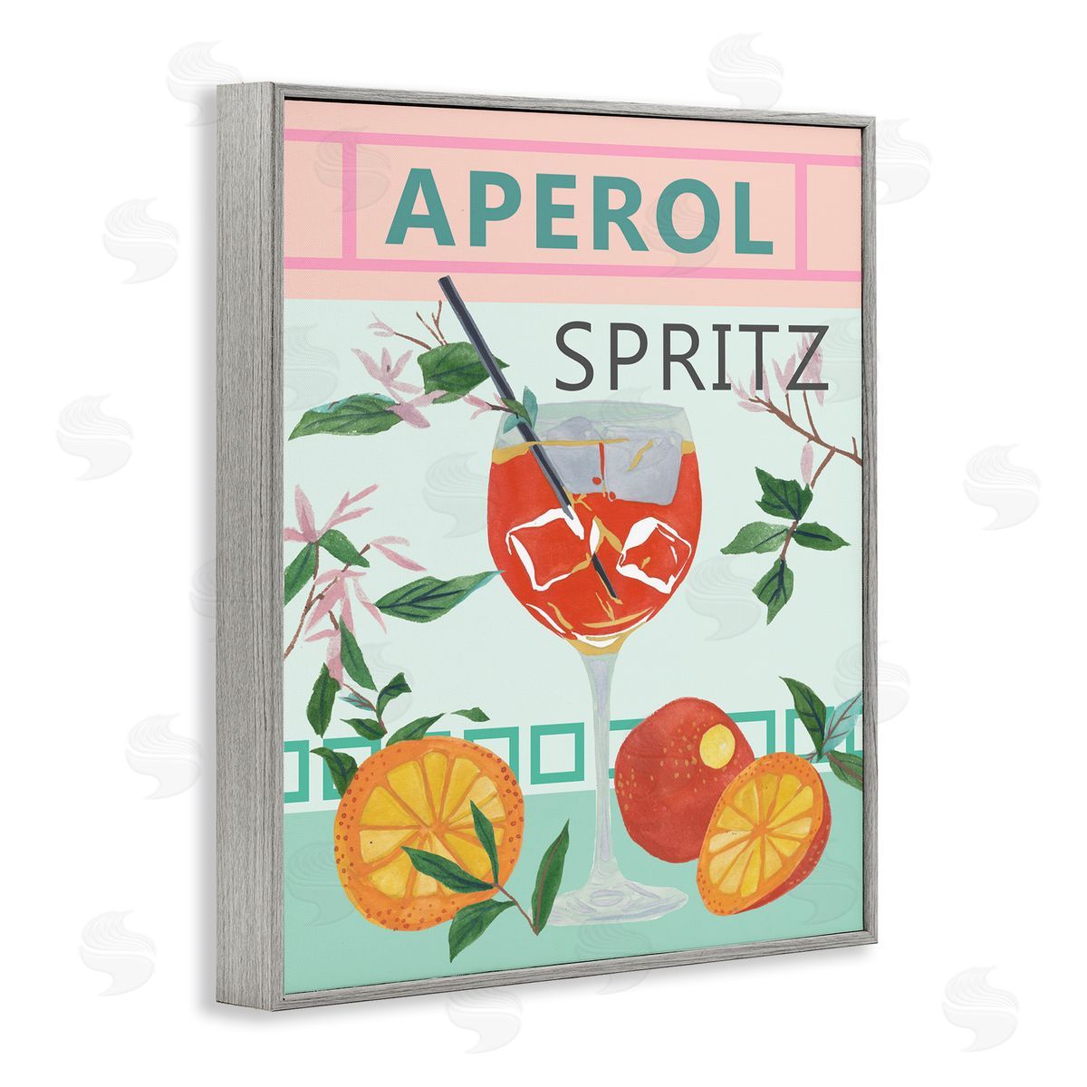 Aperol Tropical Cocktail Grey Frame Print Wall Art, Home Decor by Melissa Wang