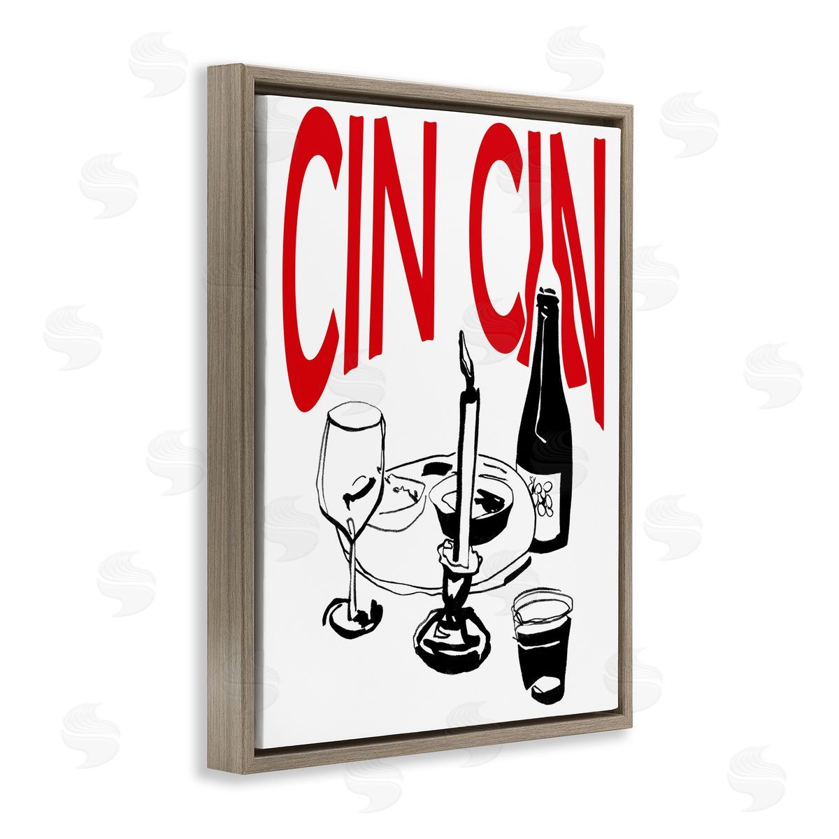 Cheers Cin Cin Wine Brown Floating Frame Canvas Wall Art, Home Decor by Melissa Wang
