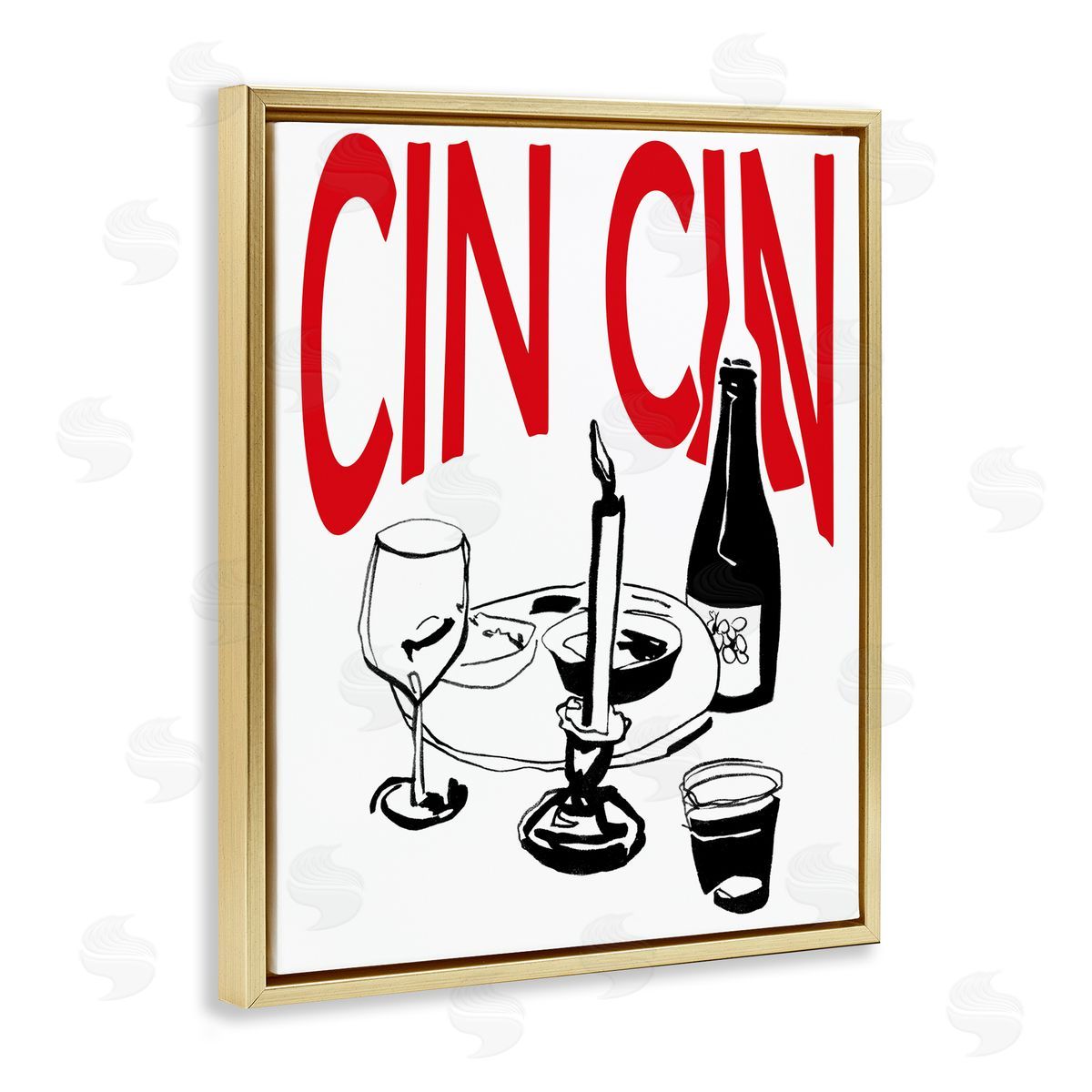 Cheers Cin Cin Wine Gold Floating Frame Canvas Wall Art, Home Decor by Melissa Wang