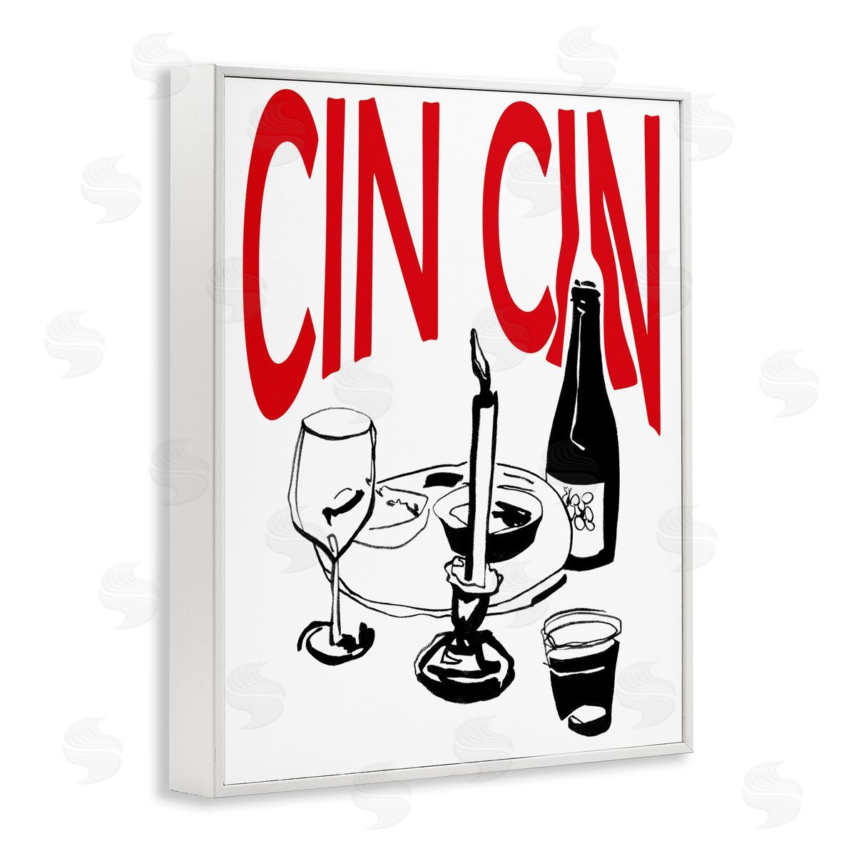 Cheers Cin Cin Wine White Frame Print Wall Art, Home Decor by Melissa Wang