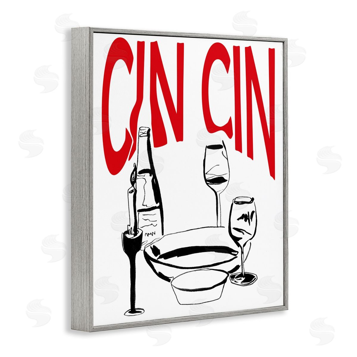Cin Cin Wine Glasses Grey Frame Print Wall Art, Home Decor by Melissa Wang