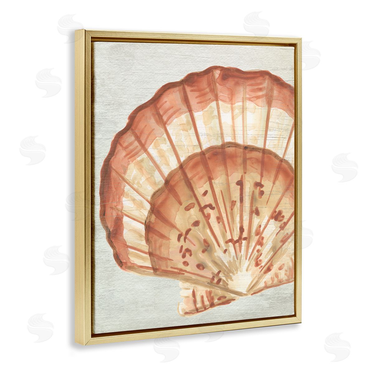 Clam Shell in Beige Gold Floating Frame Canvas Wall Art, Home Decor by June Erica Vess