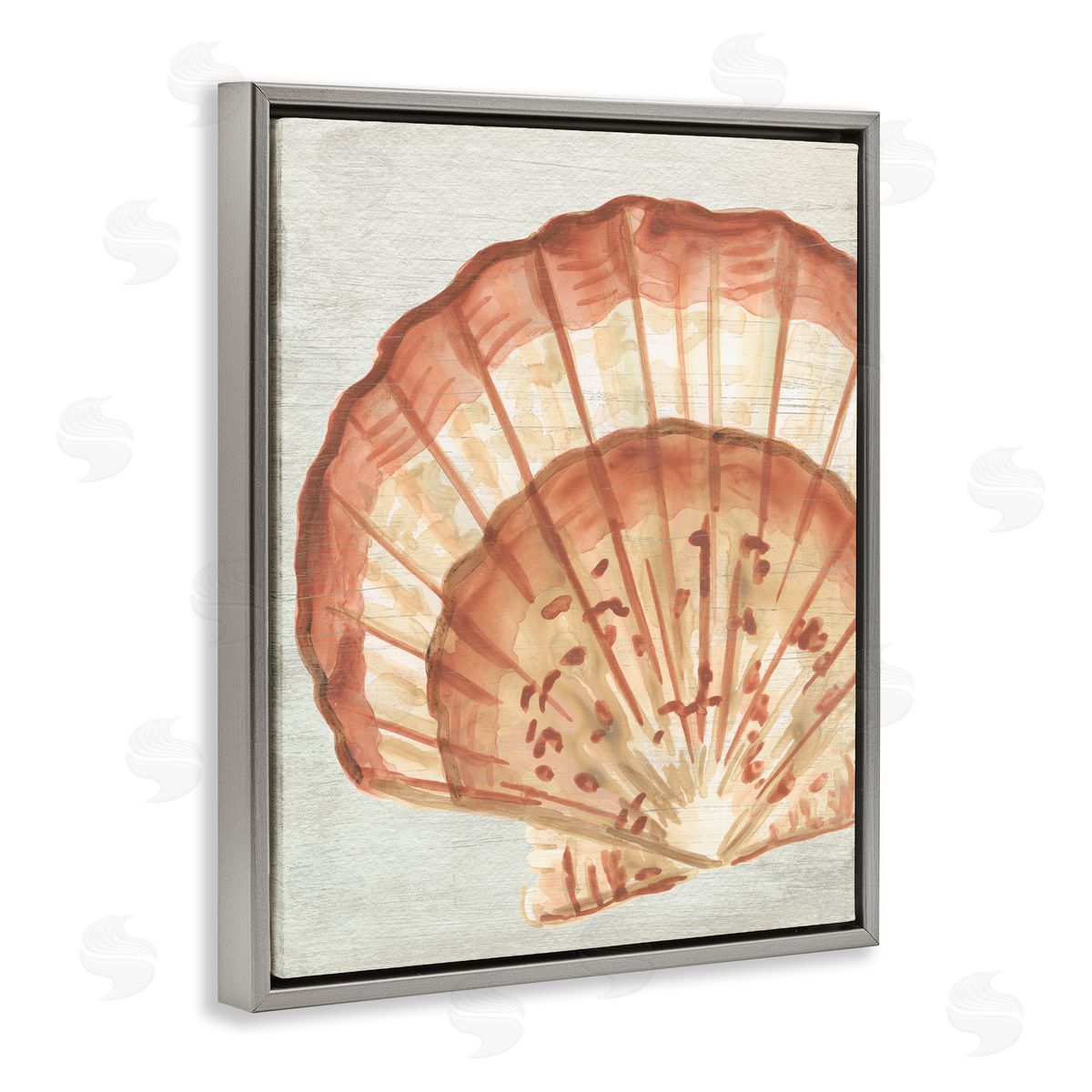 Clam Shell in Beige Grey Floating Frame Canvas Wall Art, Home Decor by June Erica Vess