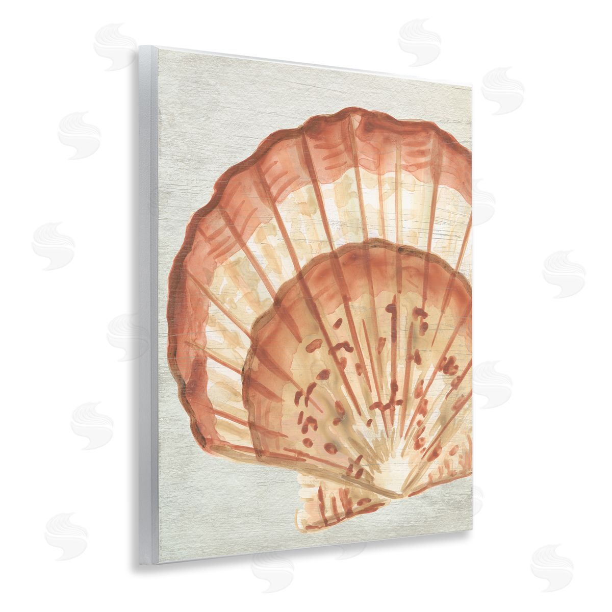 Clam Shell in Beige Wood Plaque Wall Art, Home Decor by June Erica Vess