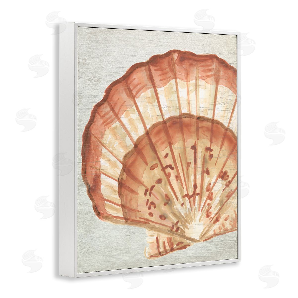 Clam Shell in Beige White Frame Print Wall Art, Home Decor by June Erica Vess